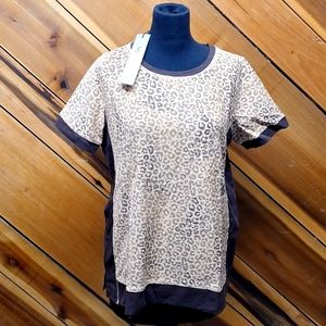 NEW! DG2 Diane Gilman Reverse Leopard Print Terry Short Sleeve Sweater Shirt